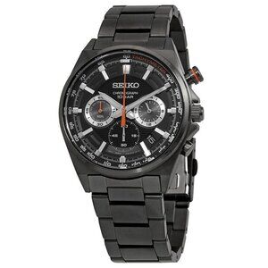 NWT Authentic Seiko Essentials Chronograph Quartz Black Dial Men's Watch